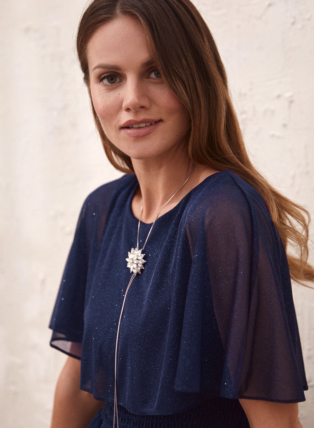 Glitter Chiffon Capelet Dress