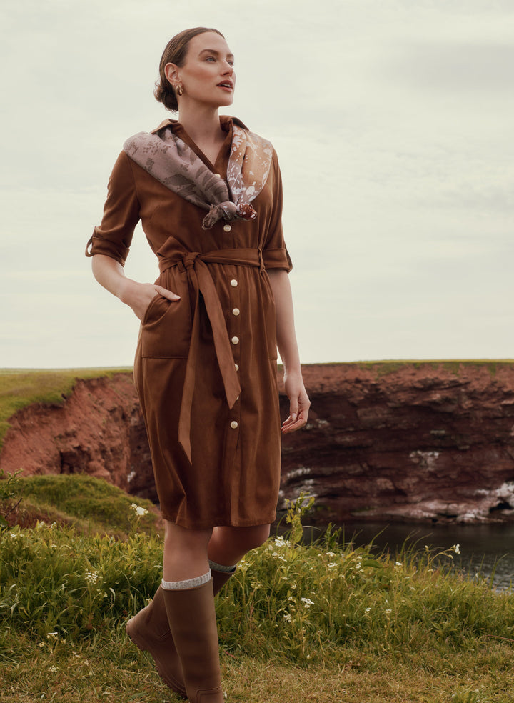 Faux-Suede Shirt Dress