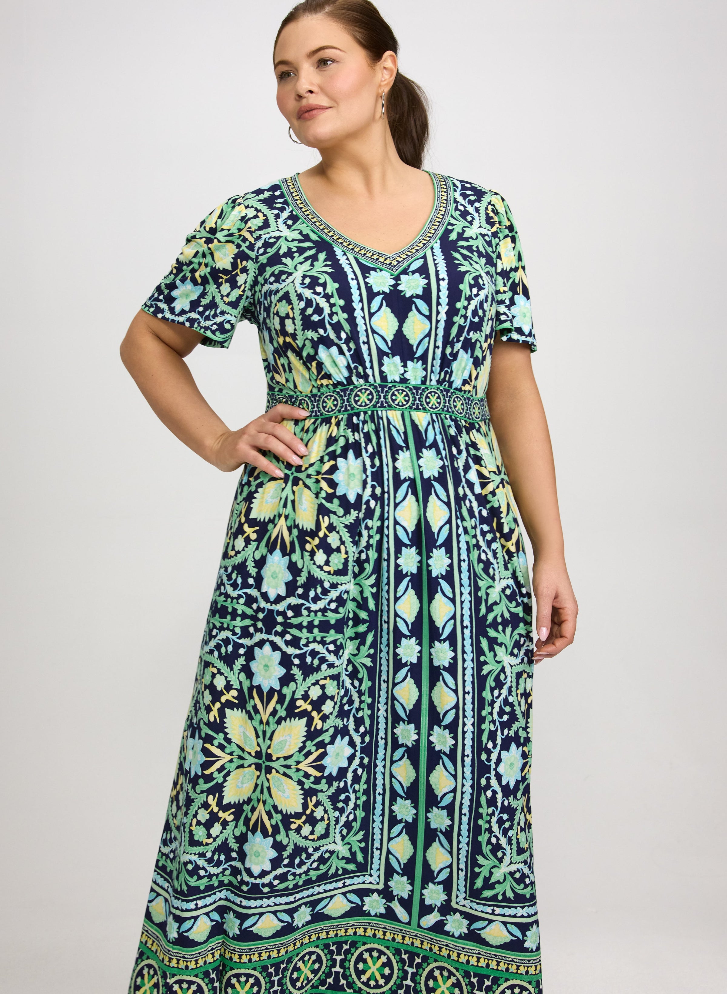Ornate Floral Print Dress