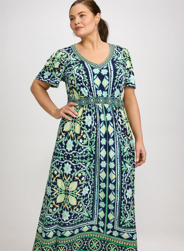 Ornate Floral Print Dress