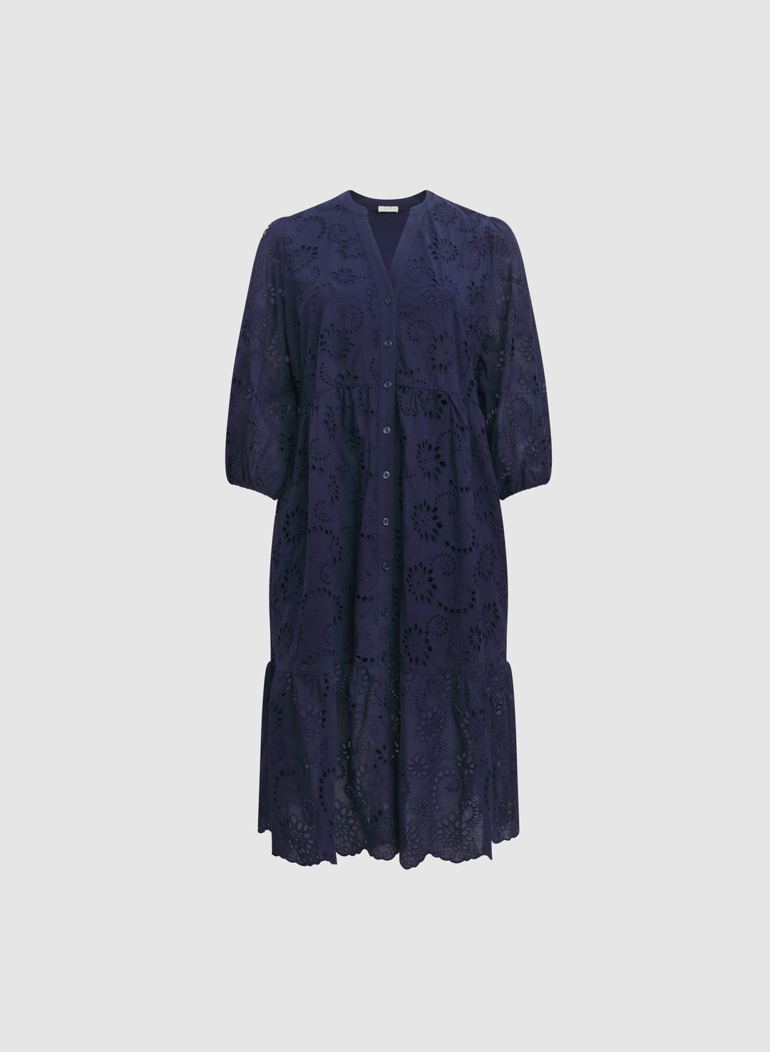 Embroidered Button-Down Midi Dress