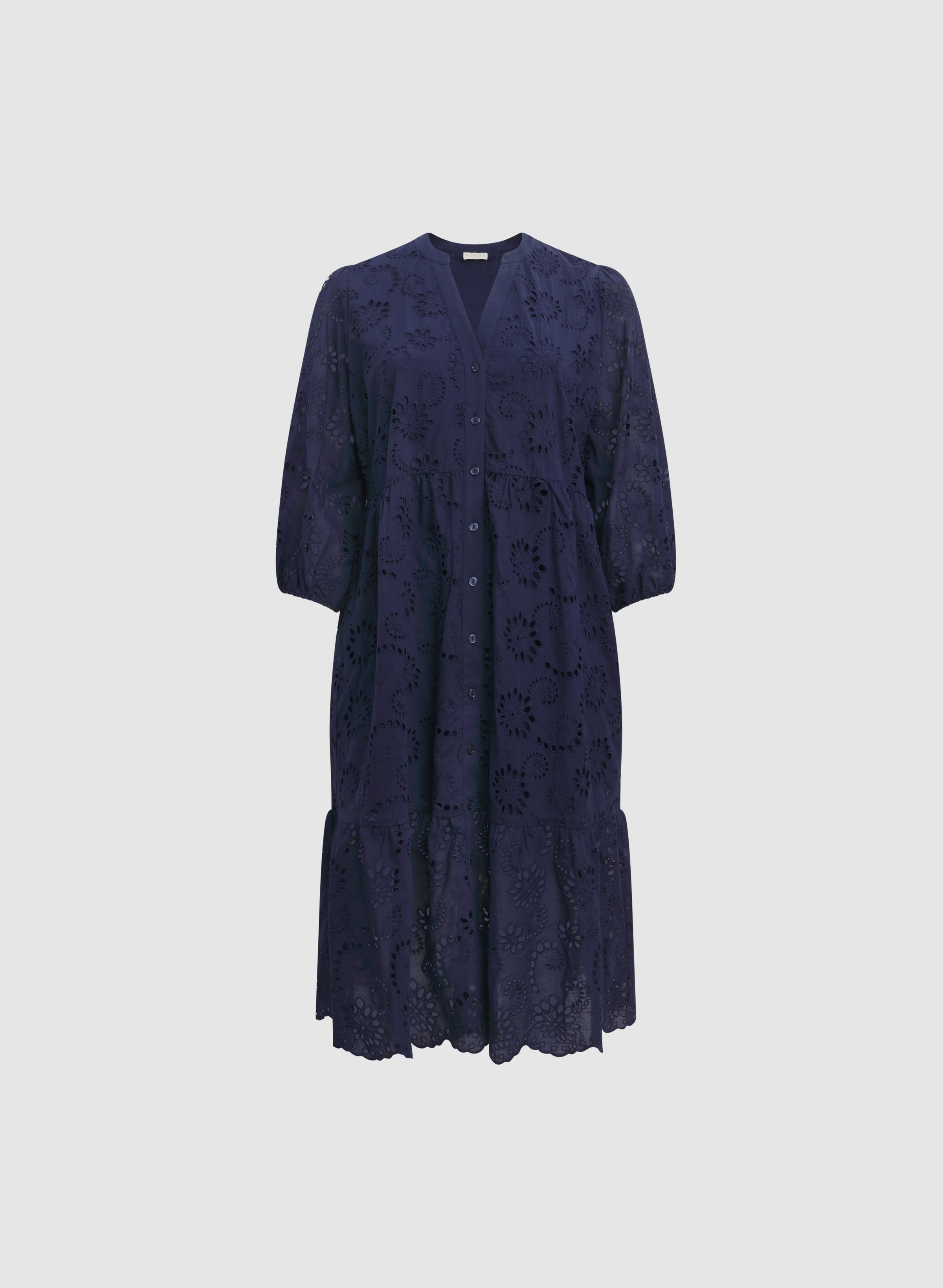 Embroidered Button-Down Midi Dress