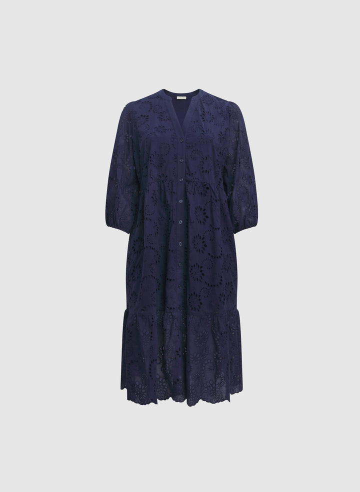 Embroidered Button-Down Midi Dress