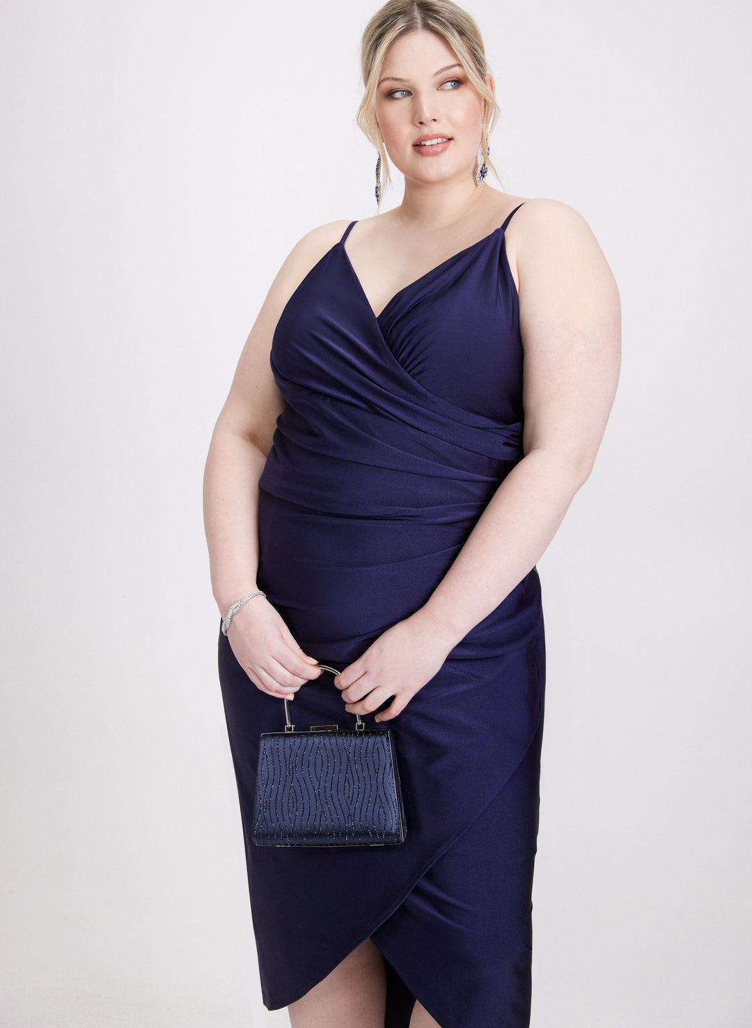 Sleeveless Ruched Wrap-Over Dress