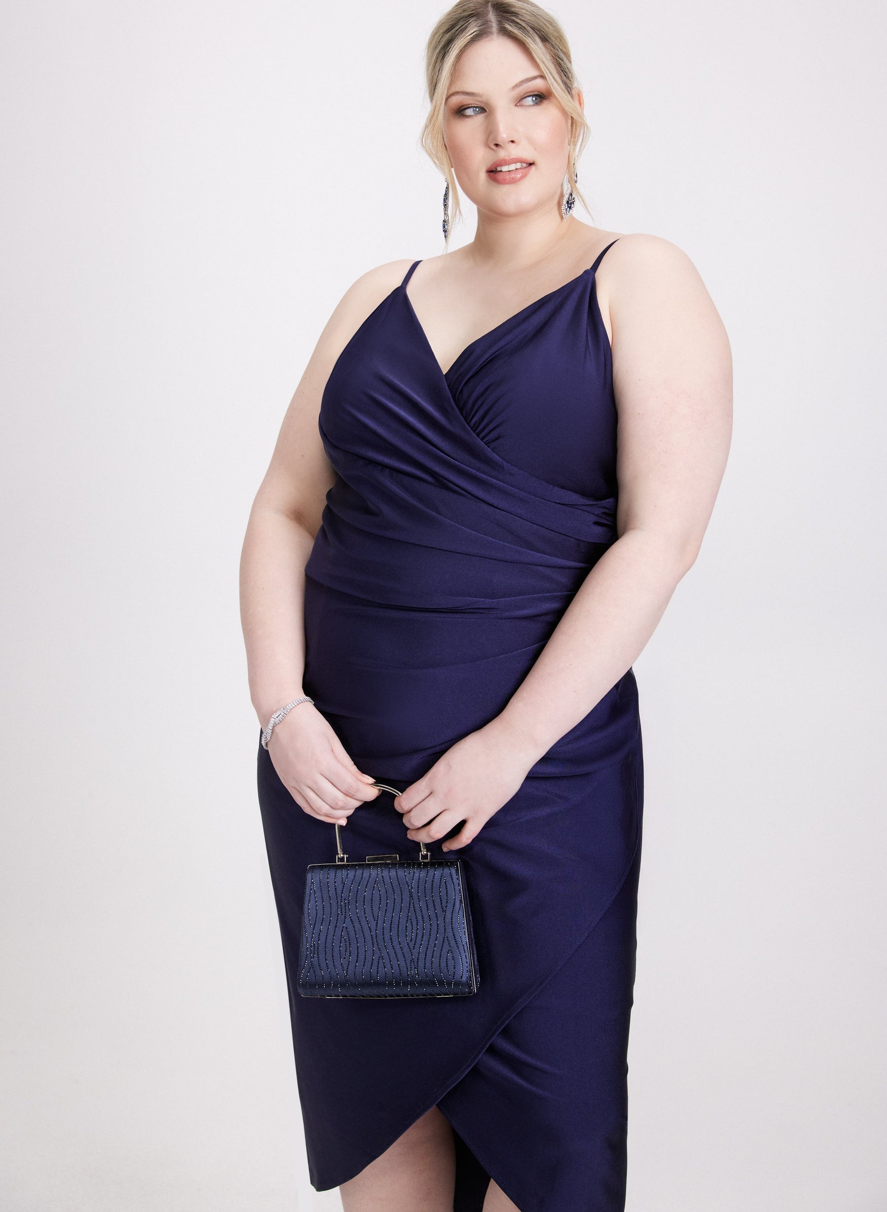 Sleeveless Ruched Wrap-Over Dress
