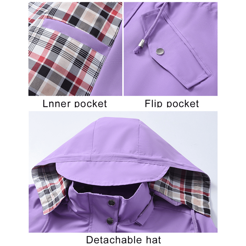 Women's Solid Color Drawstring Zip Up Hooded Trench Coat Raincoat
