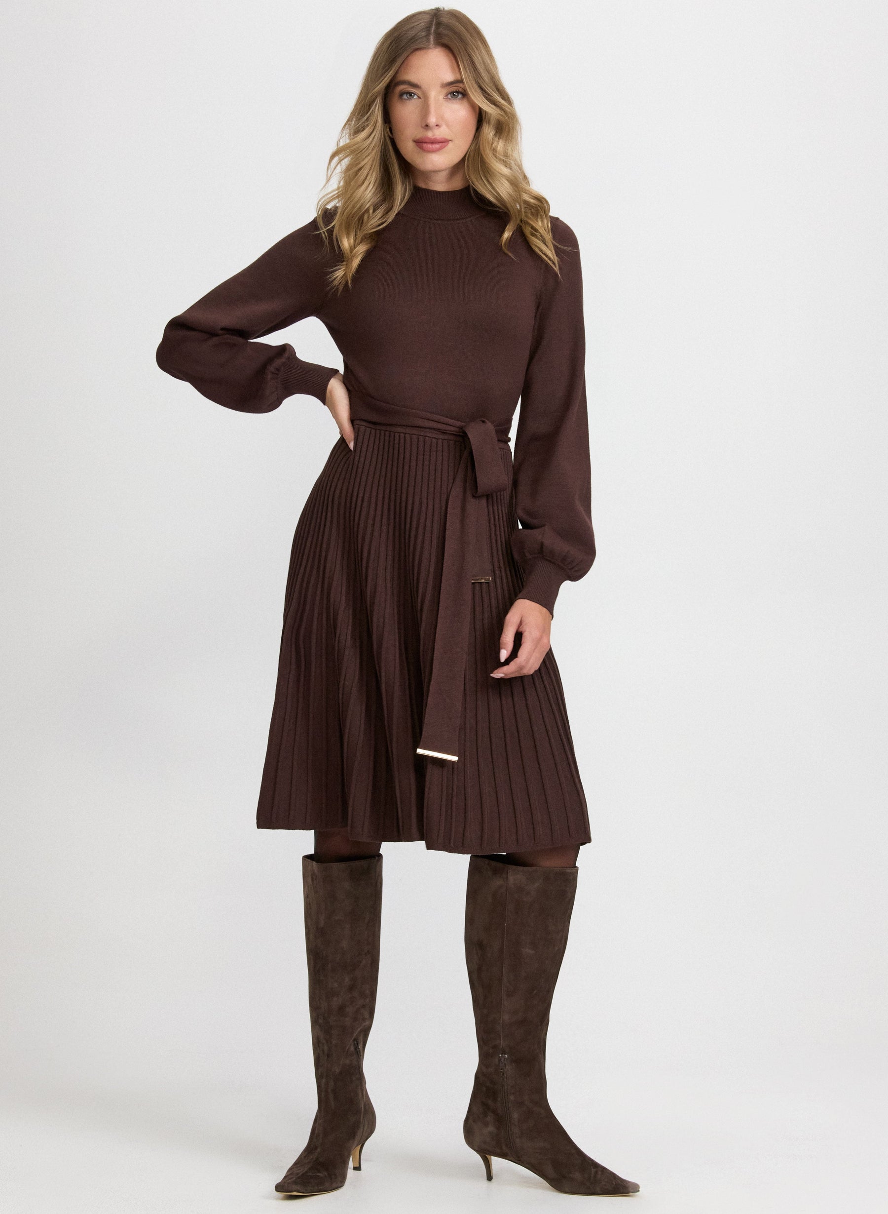 Pleated Sweater Dress