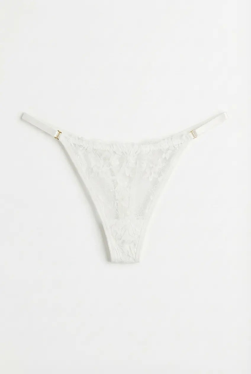 Lace High-Cut Thong – White