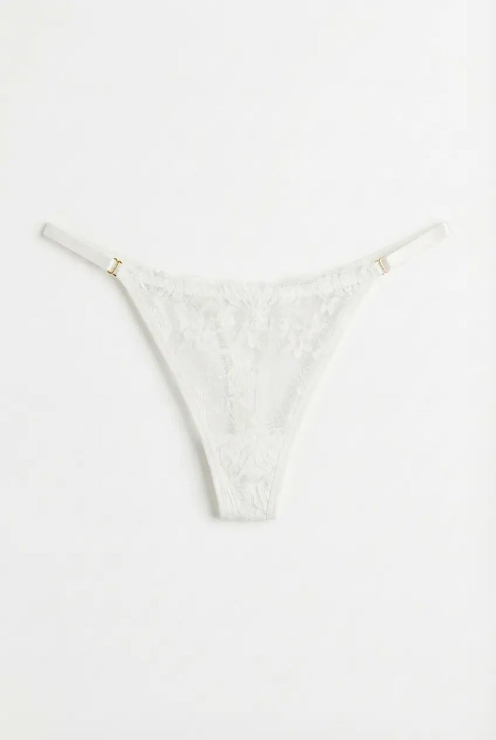 Lace High-Cut Thong – White