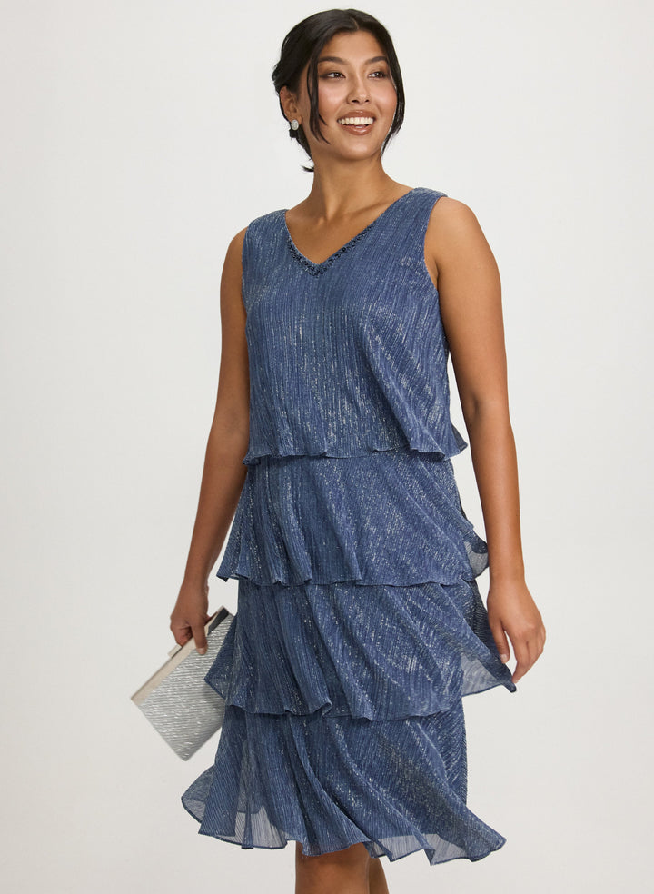 Metallic Jacket & Tiered Dress Set