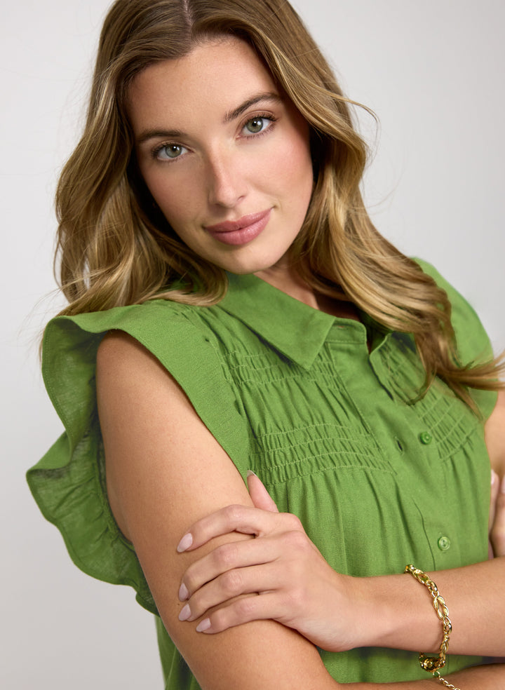 Linen-Blend Button-Down Dress