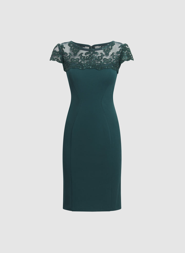 Sequined Lace Yoke Dress