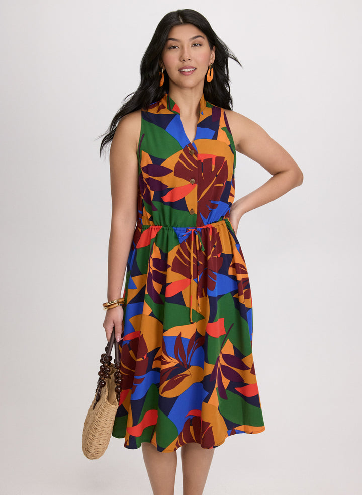 Tropical Drawstring Waist Dress