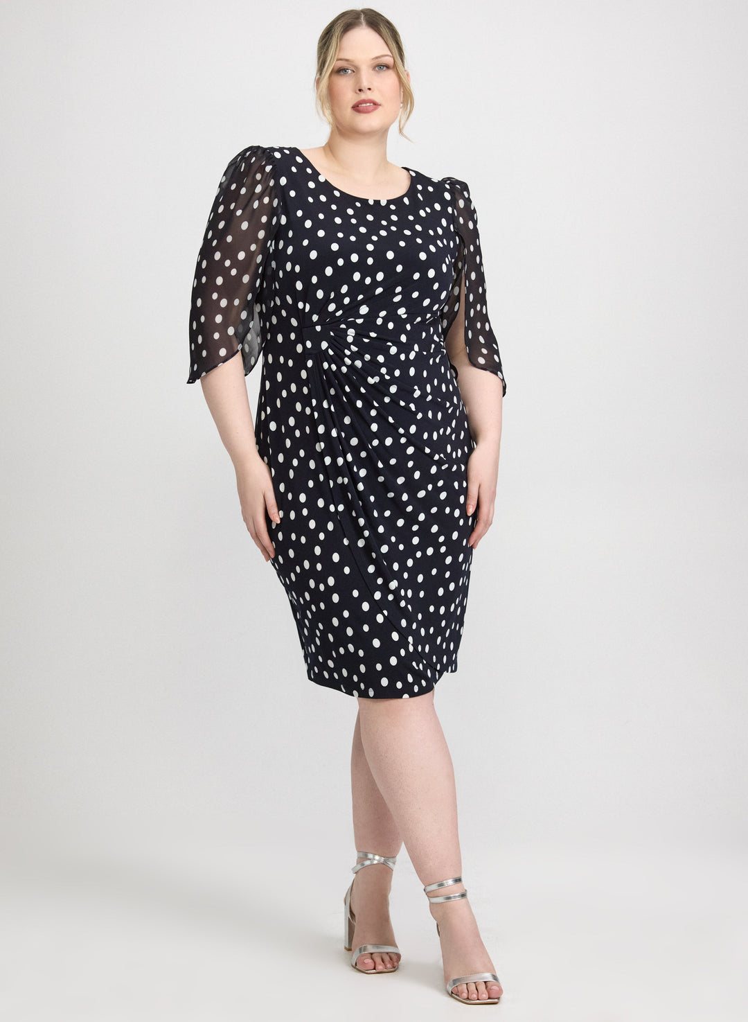 Polka Dot Cape Sleeve Dress