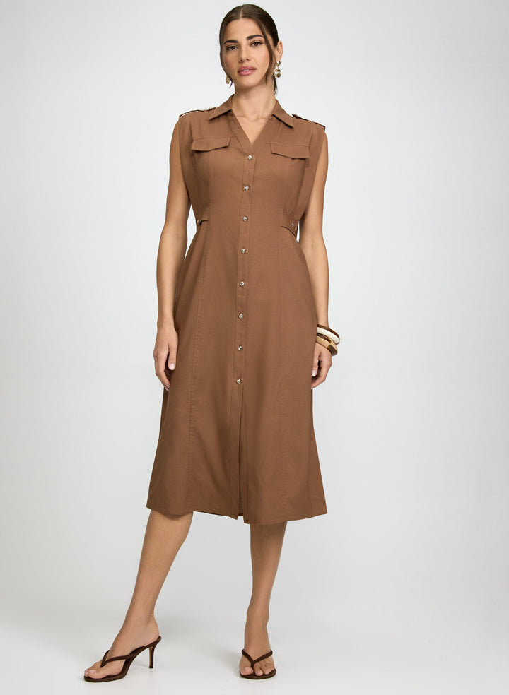 Sleeveless Button-Down Midi Dress