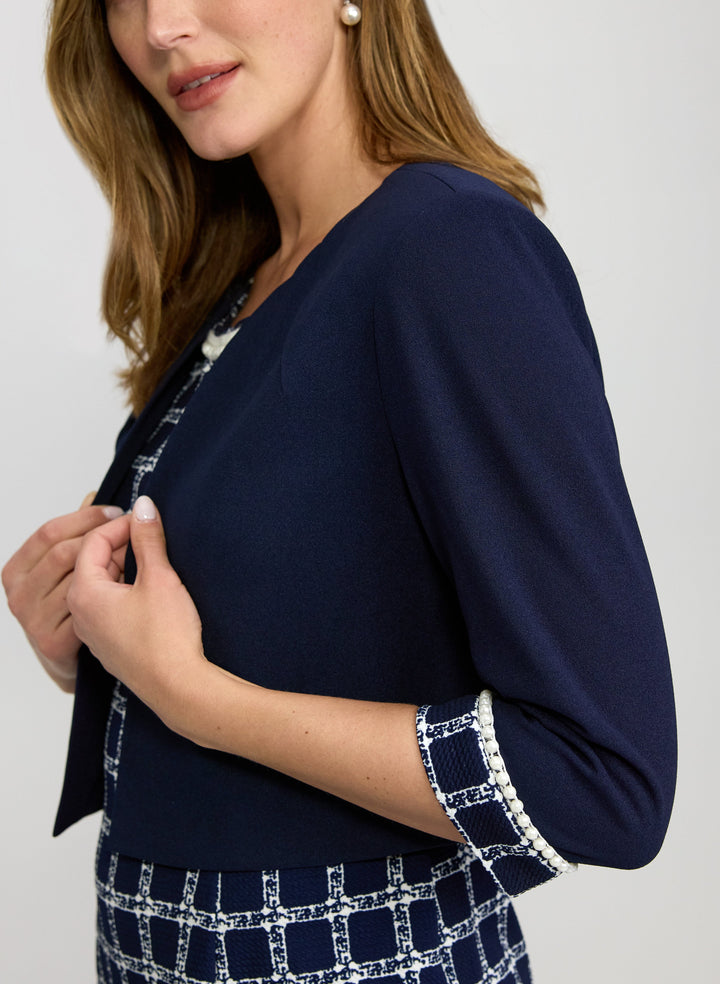 Pearl Trim Jacket & Plaid Dress Set