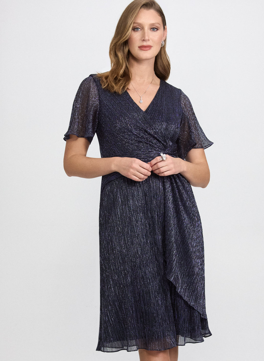 Metallic Plissé Dress