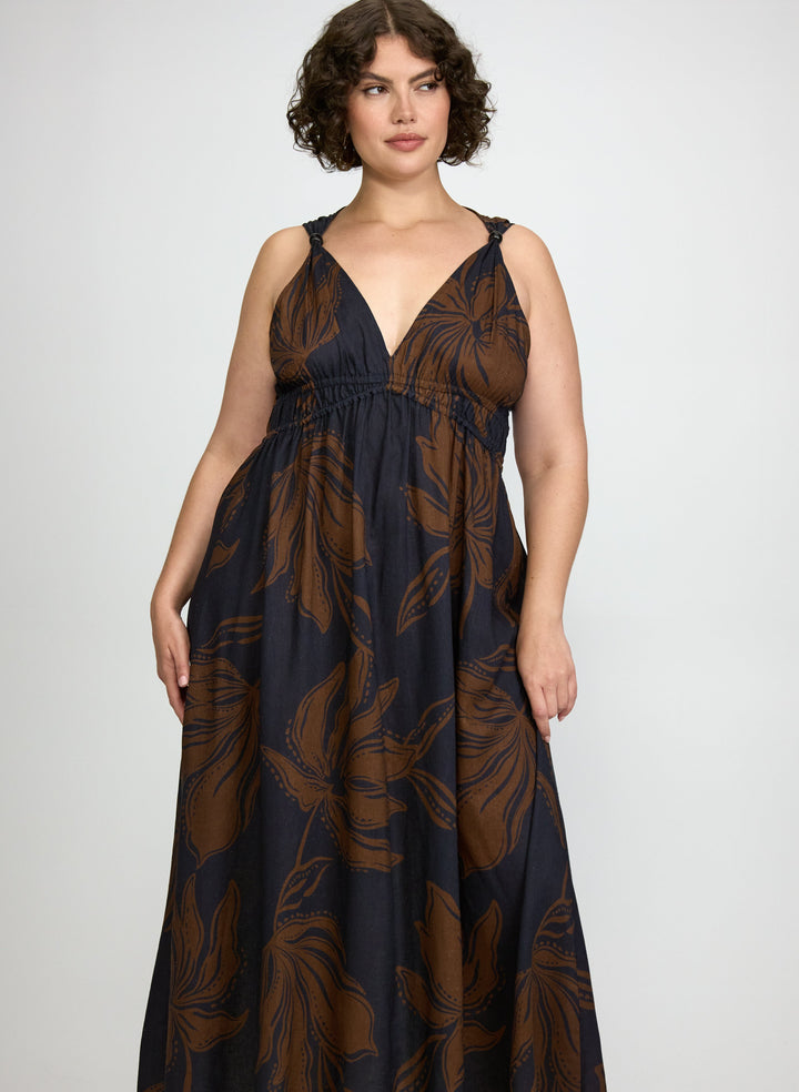 Leaf Print Maxi Dress