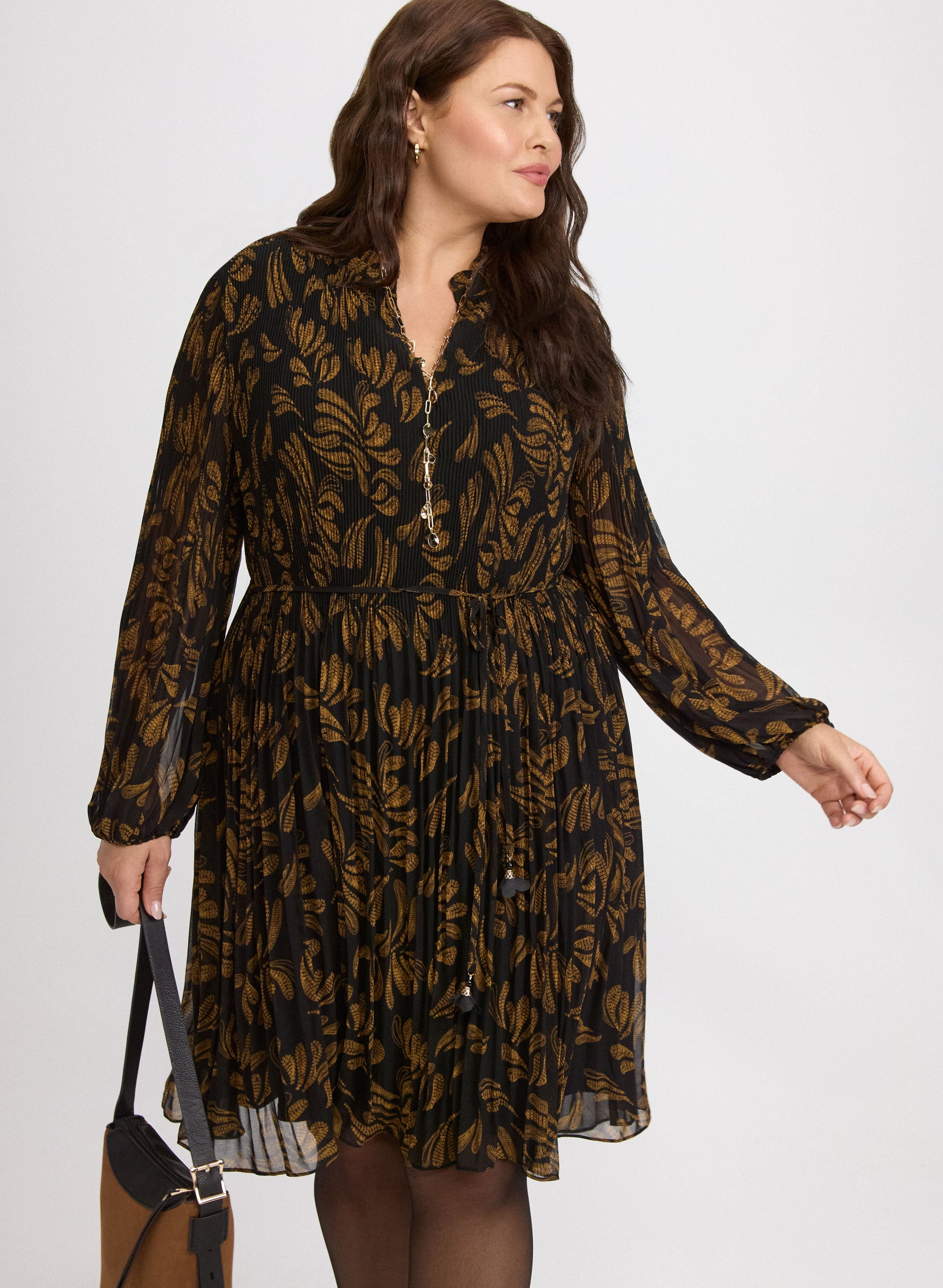Pleated Paisley Dress
