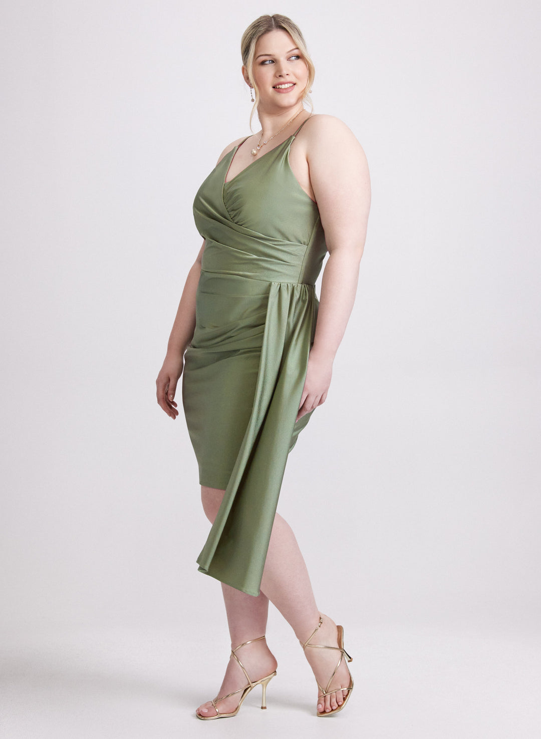 Flounced Front Satin Dress