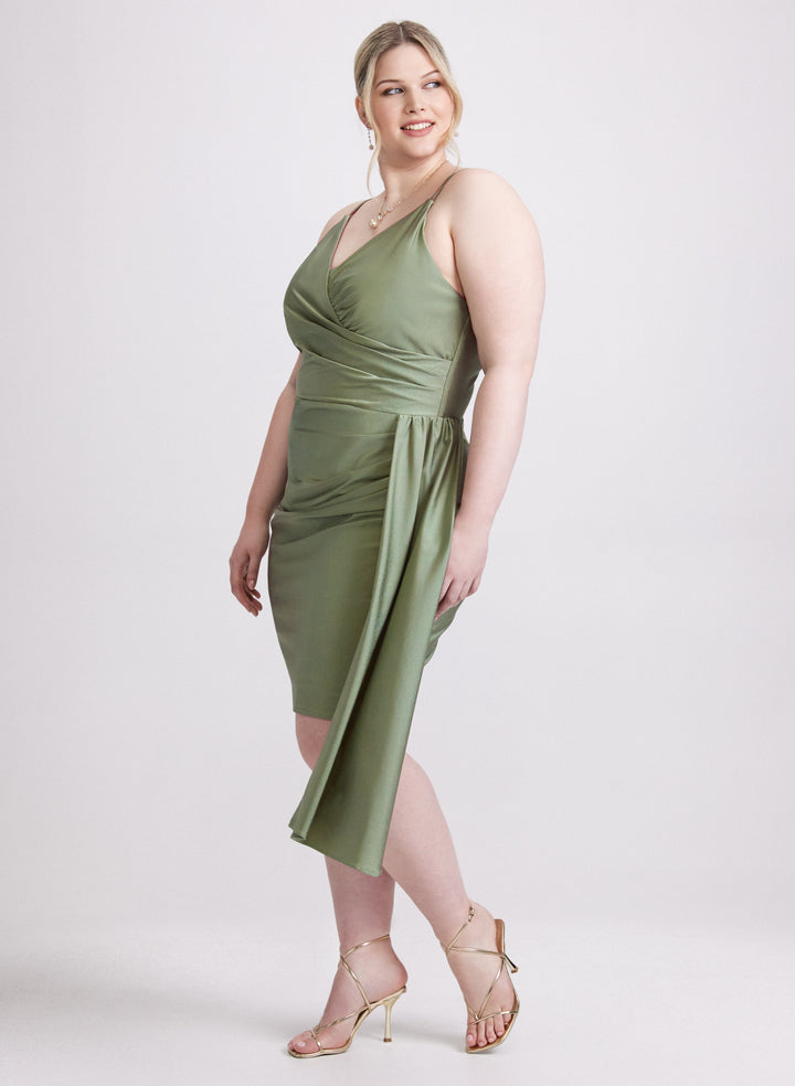 Flounced Front Satin Dress