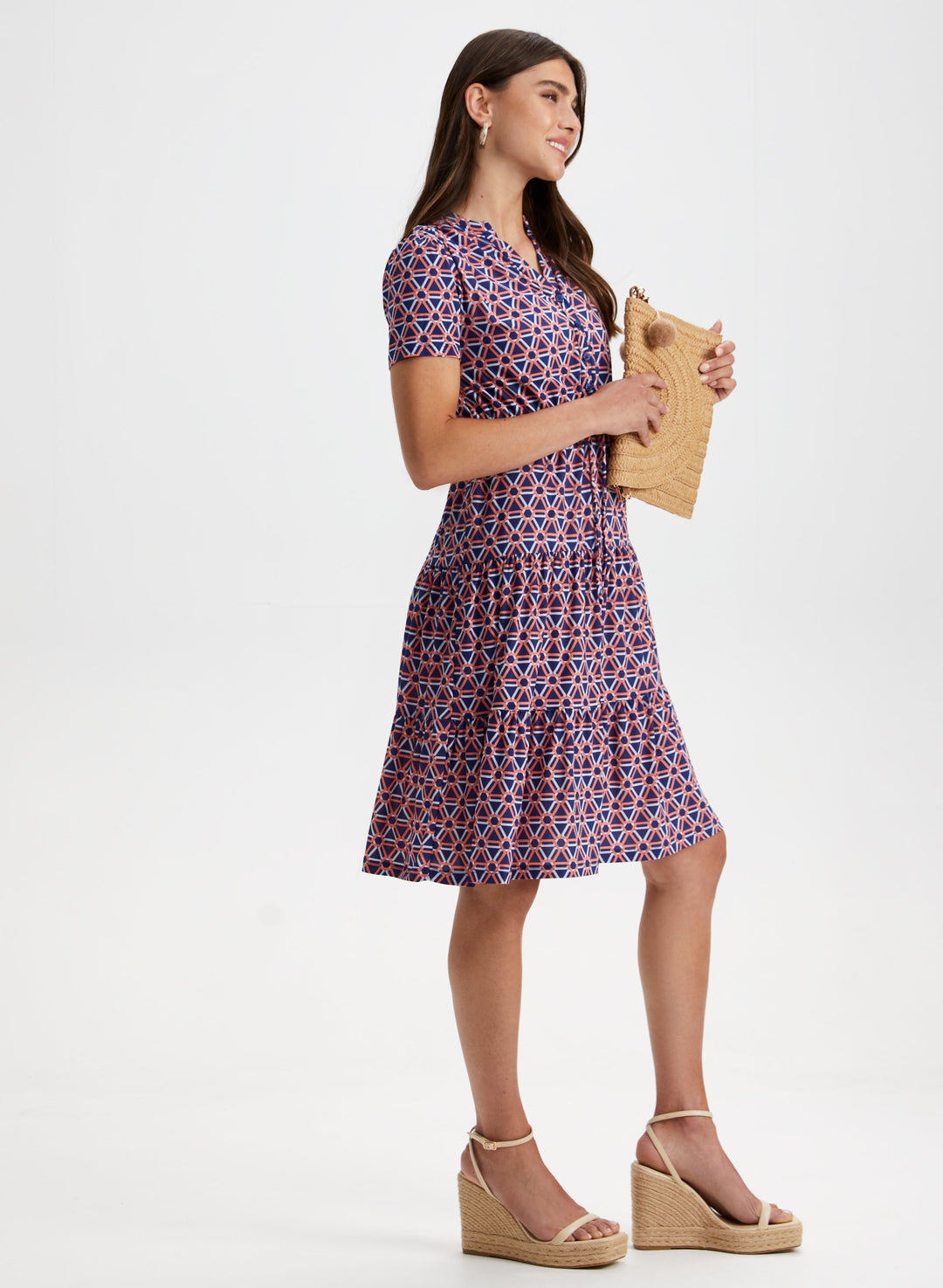 Geometric Print Tiered Midi Dress