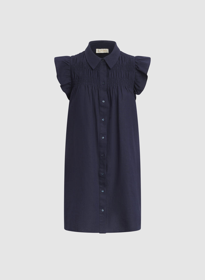 Linen-Blend Button-Down Dress