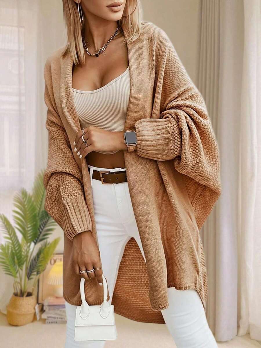 Alondra | Oversized Batwing Sleeve Cardigan, Open Front Longline Sweater