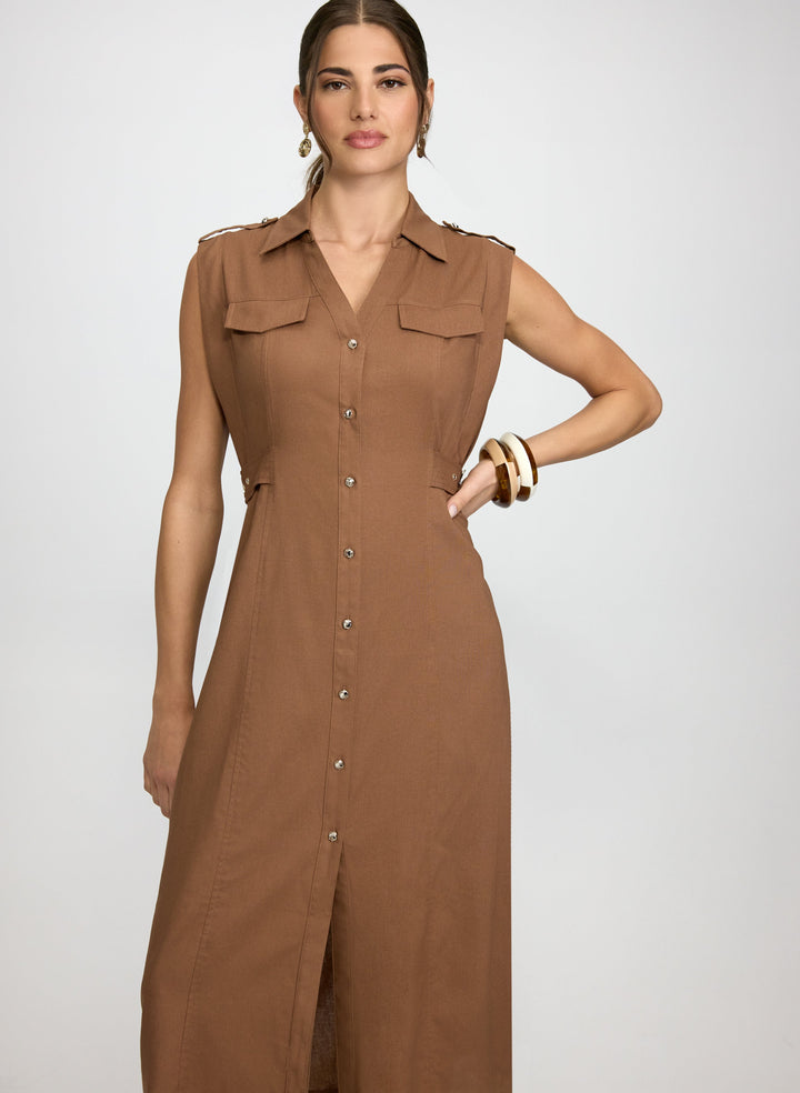 Sleeveless Button-Down Midi Dress