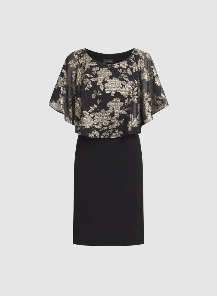 Metallic Floral Overlay Dress
