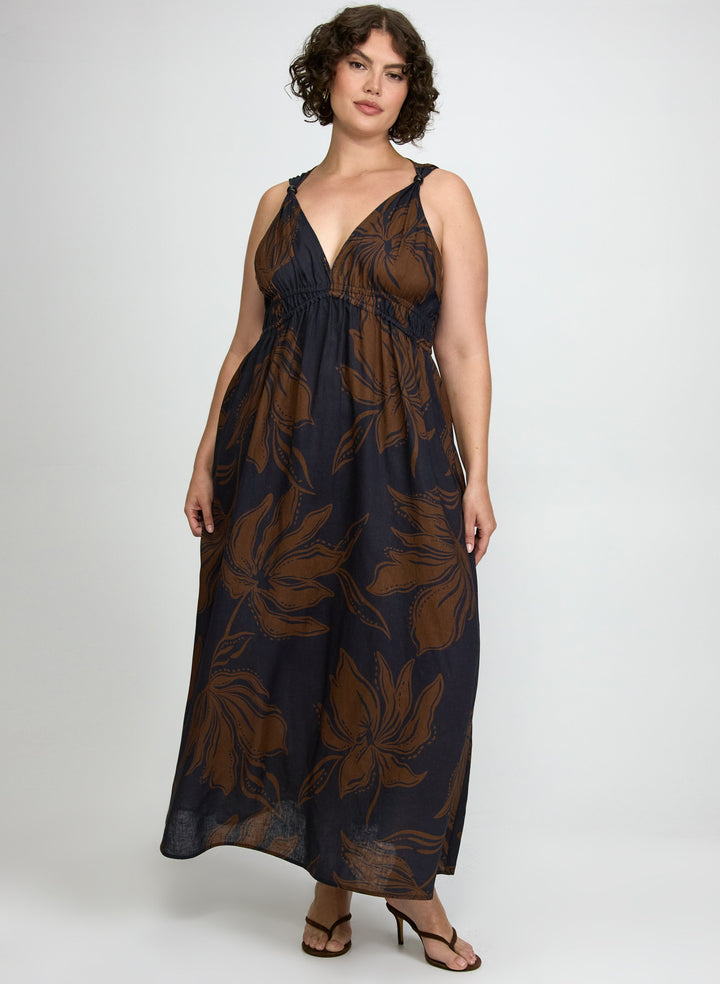Leaf Print Maxi Dress
