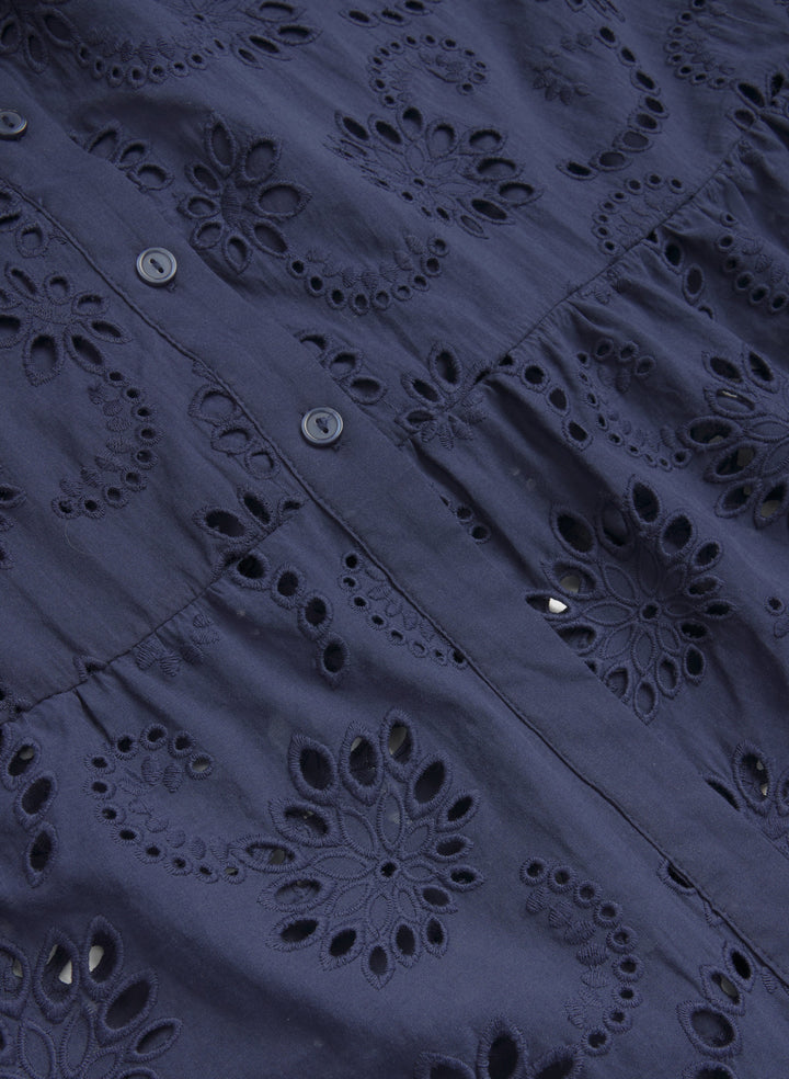 Embroidered Button-Down Midi Dress