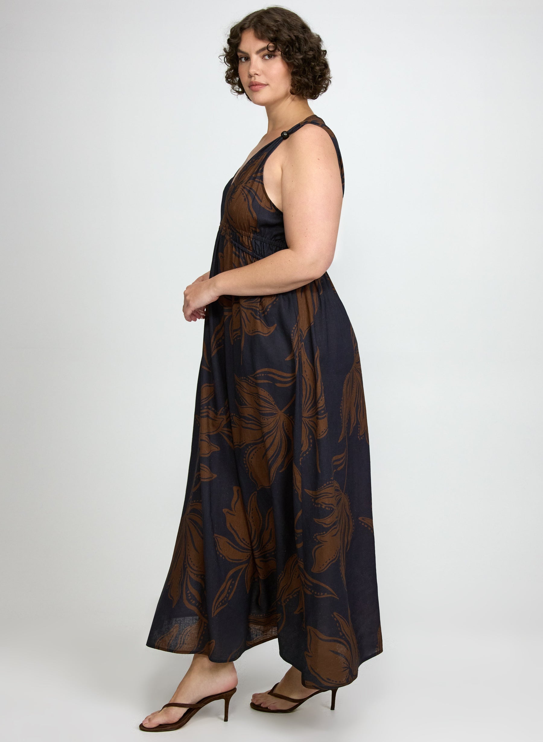 Leaf Print Maxi Dress