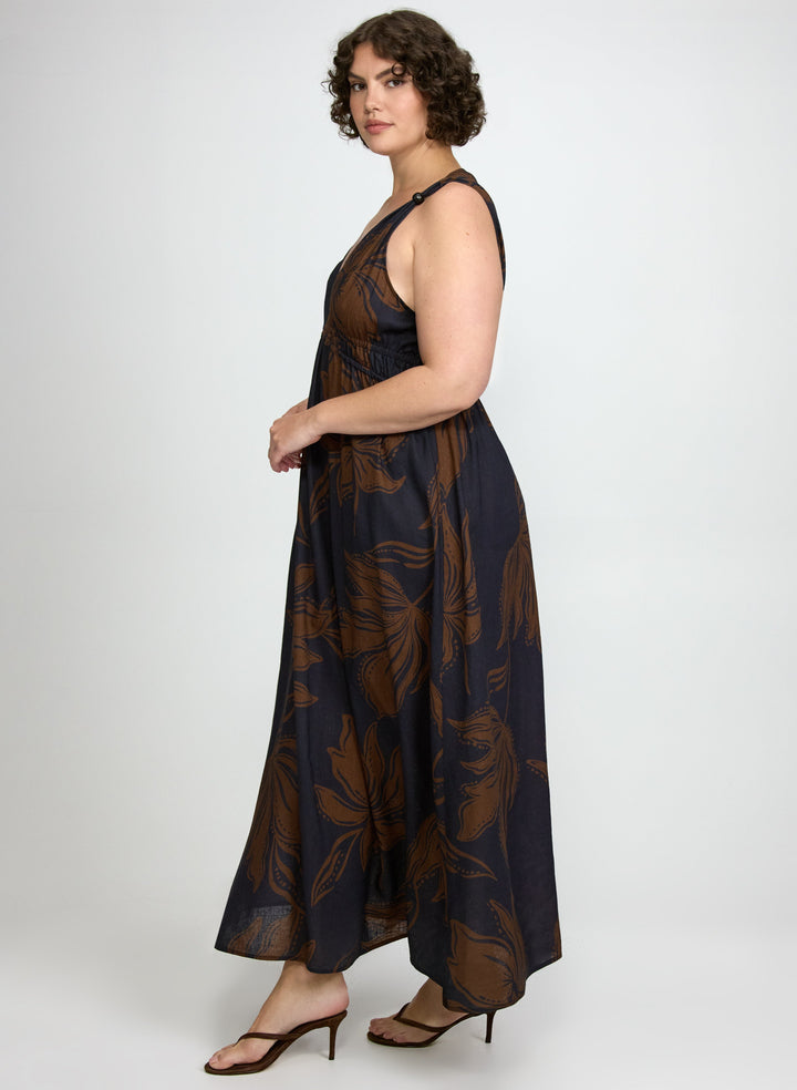 Leaf Print Maxi Dress