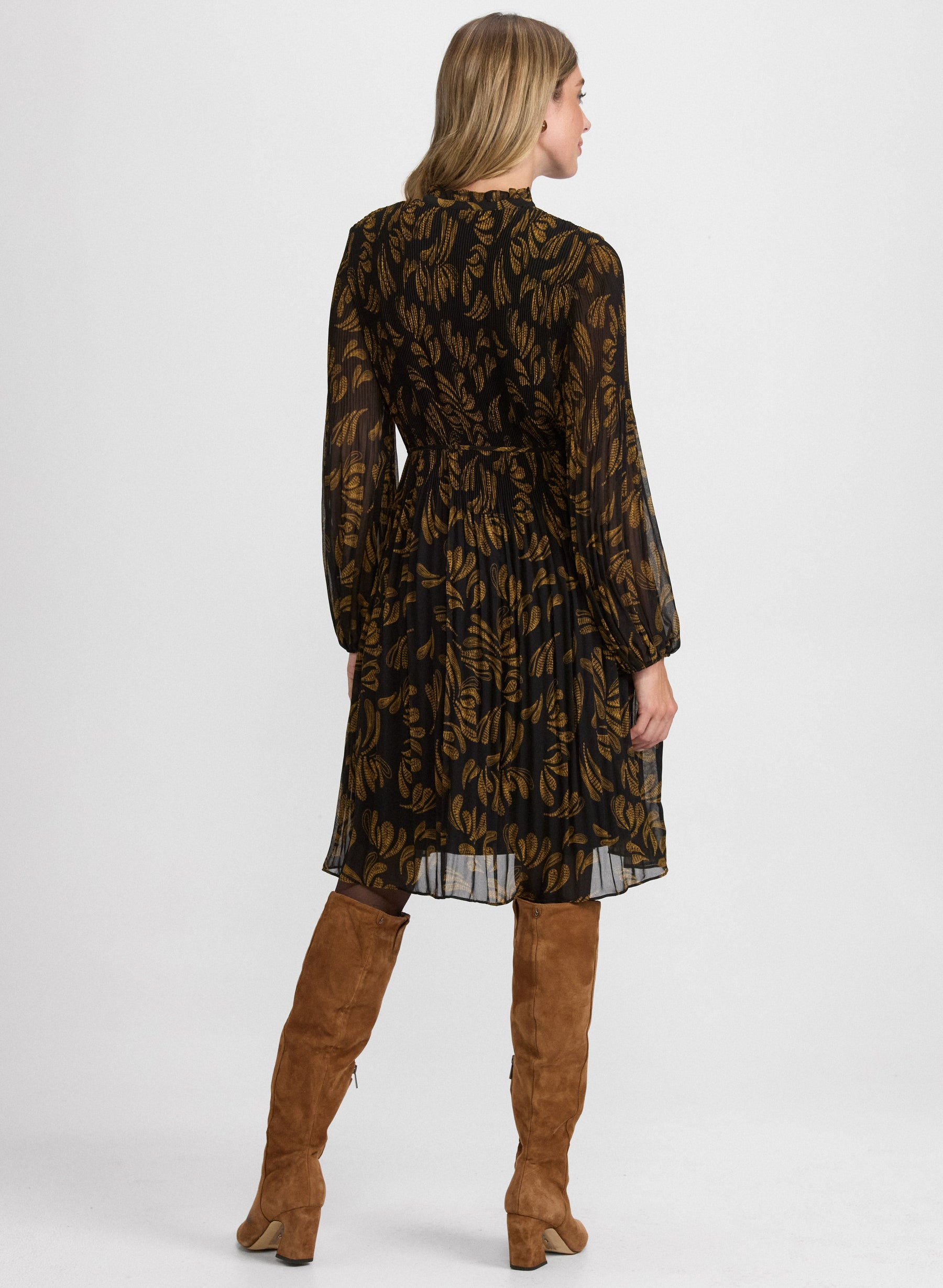 Pleated Paisley Dress