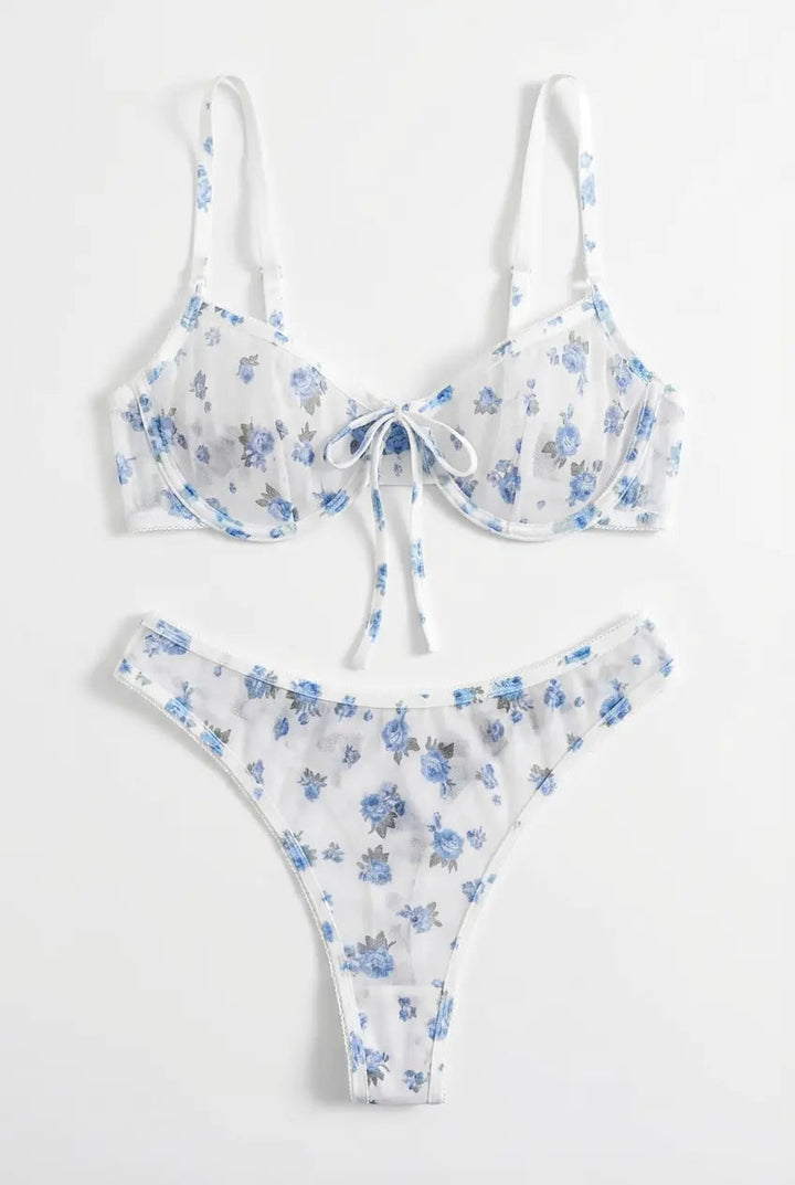 Blue Blossom Mesh Lingerie Set