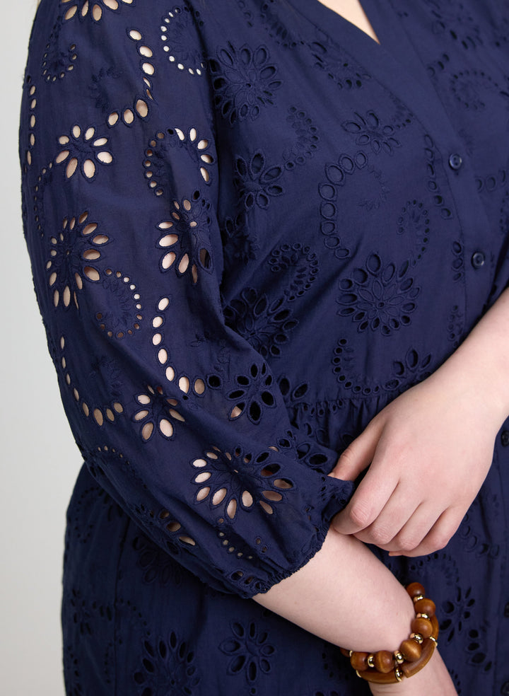 Embroidered Button-Down Midi Dress