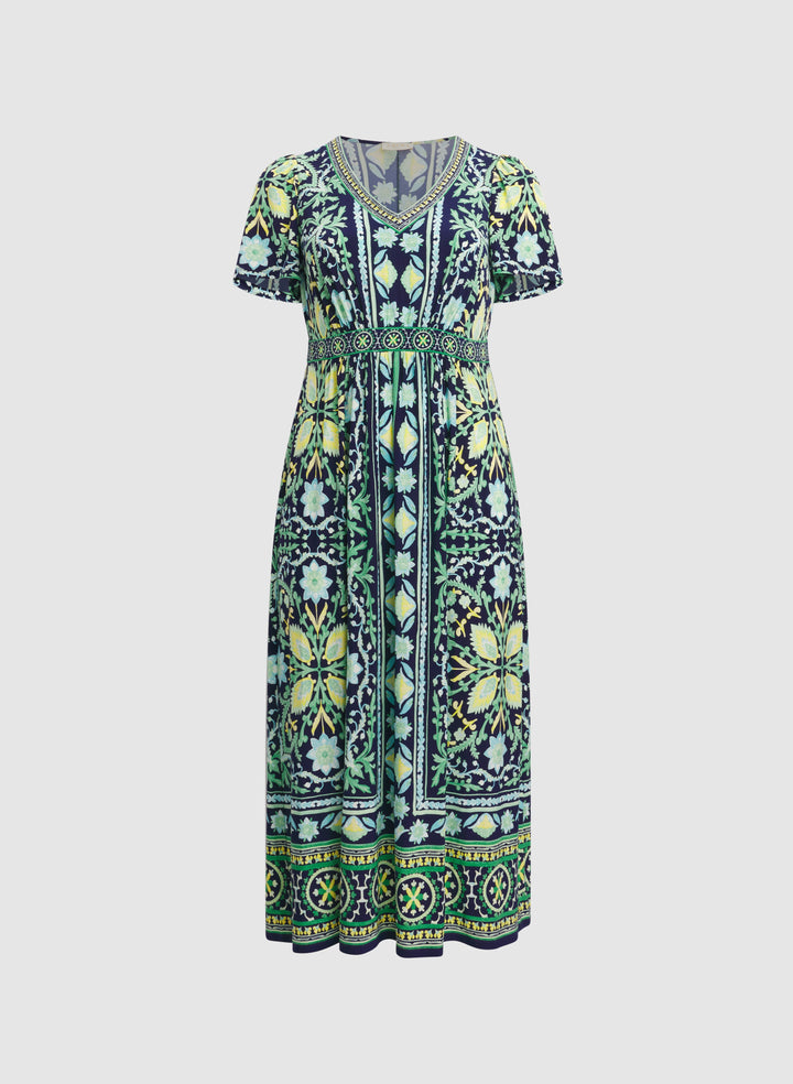 Ornate Floral Print Dress