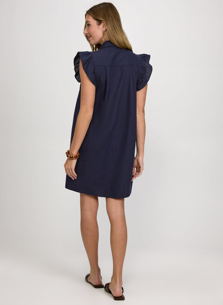 Linen-Blend Button-Down Dress