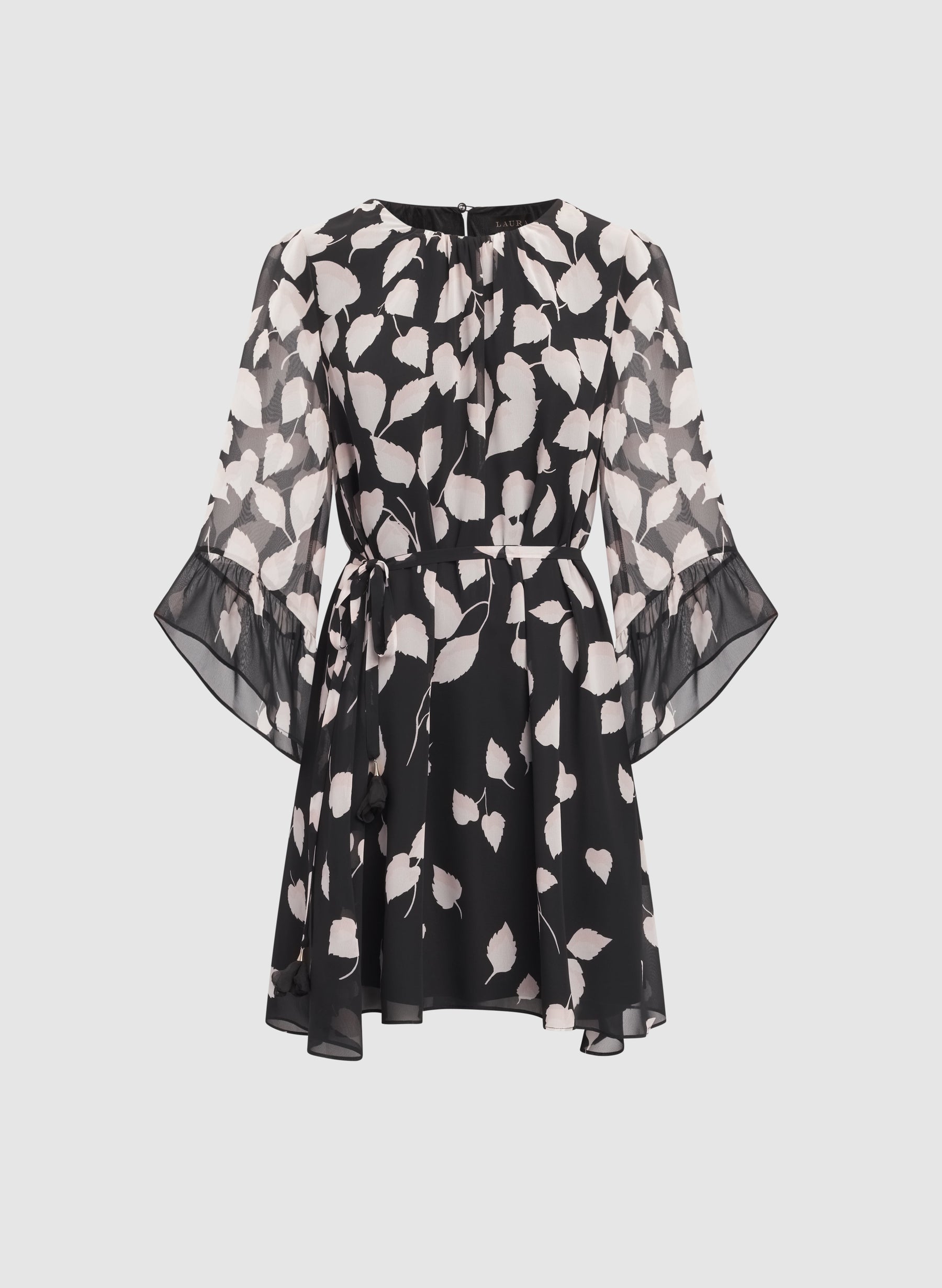 Cascading Leaf Print Dress