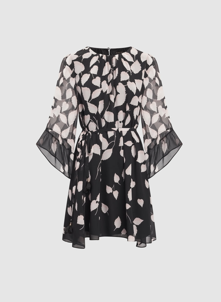 Cascading Leaf Print Dress