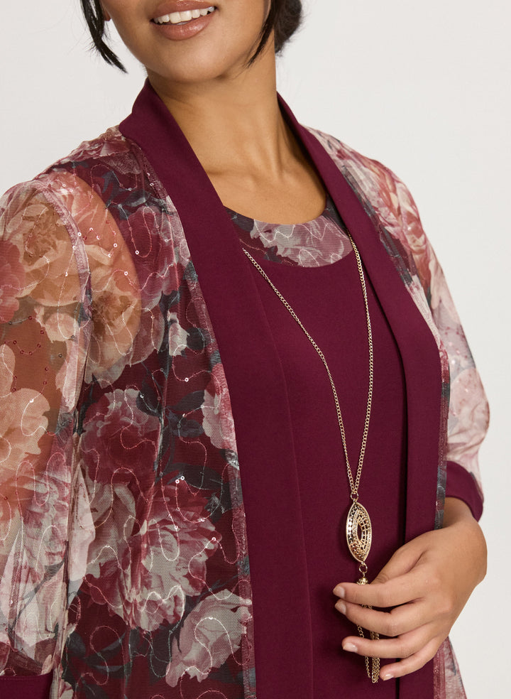 Floral Mesh Jacket & Dress Set