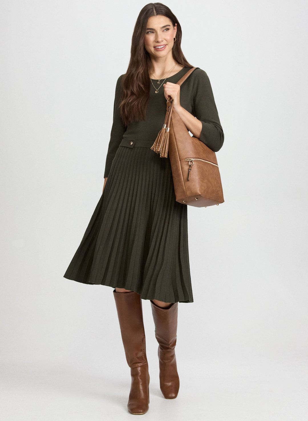 Pleated Fit & Flare Dress