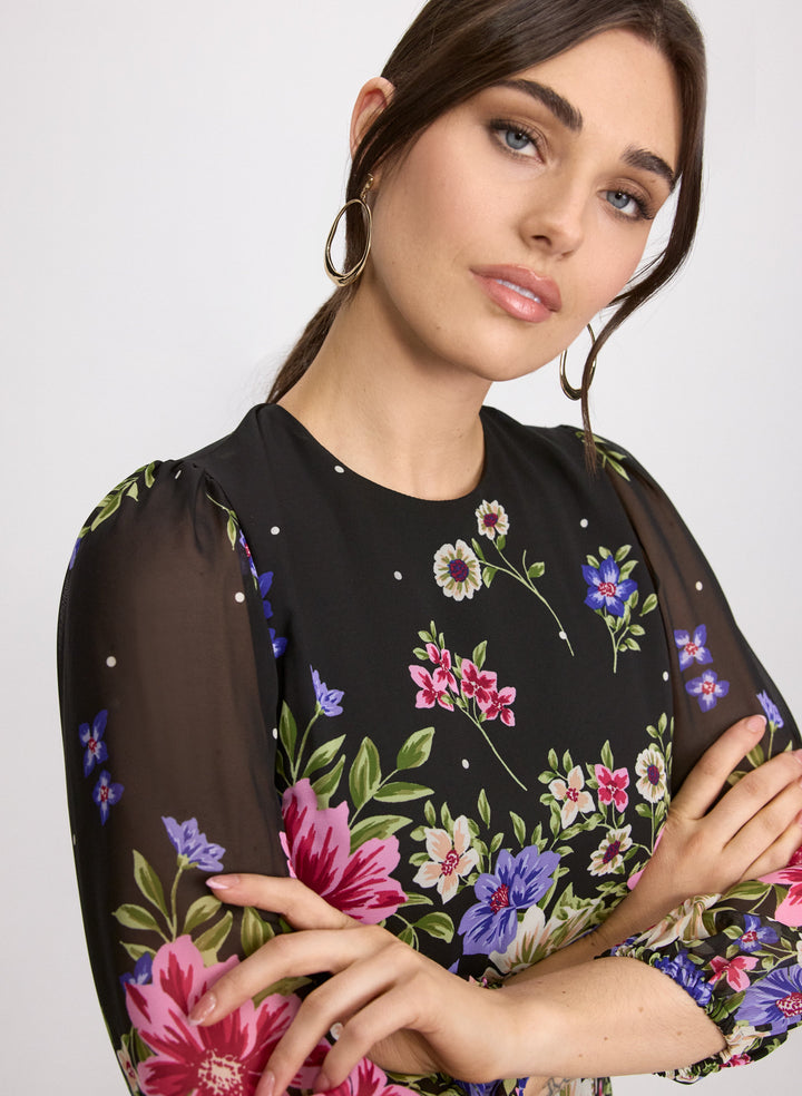 Cascade Floral Print Dress