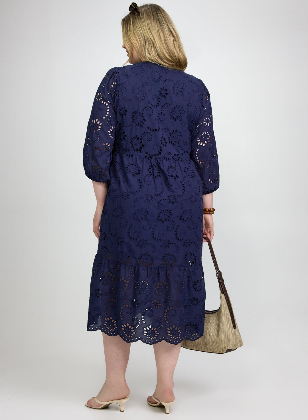 Embroidered Button-Down Midi Dress