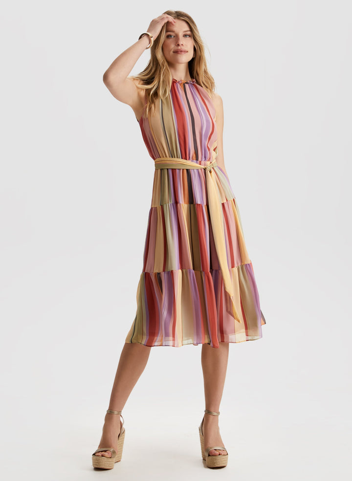 Striped Tiered Midi Dress