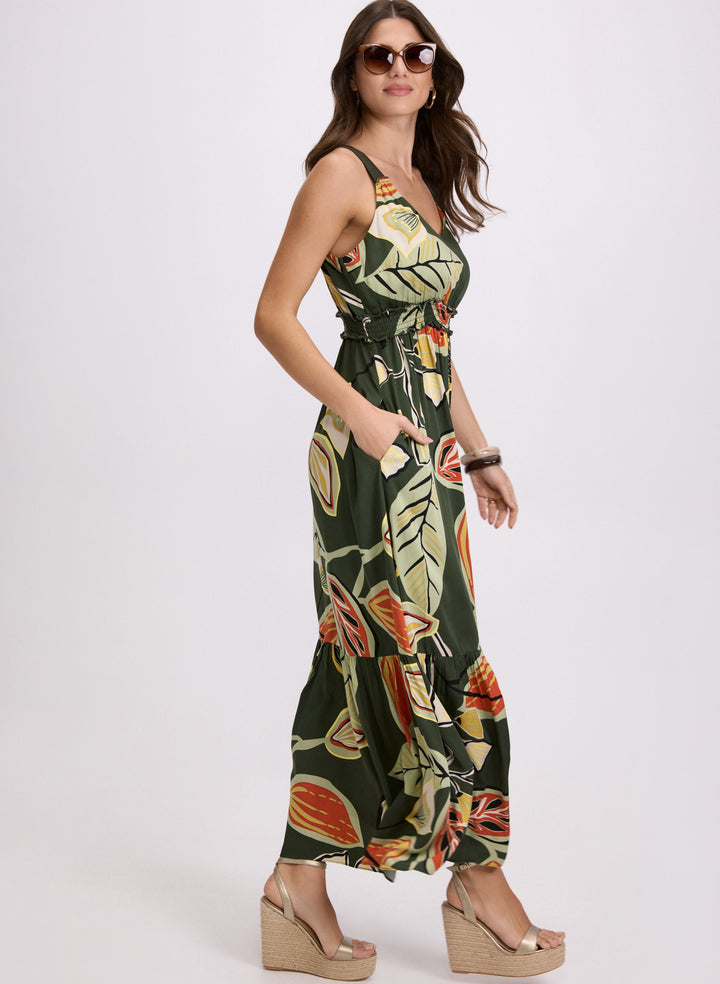 Leaf Print Maxi Dress