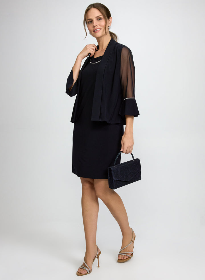 Rhinestone Embellished Jacket & Dress Set