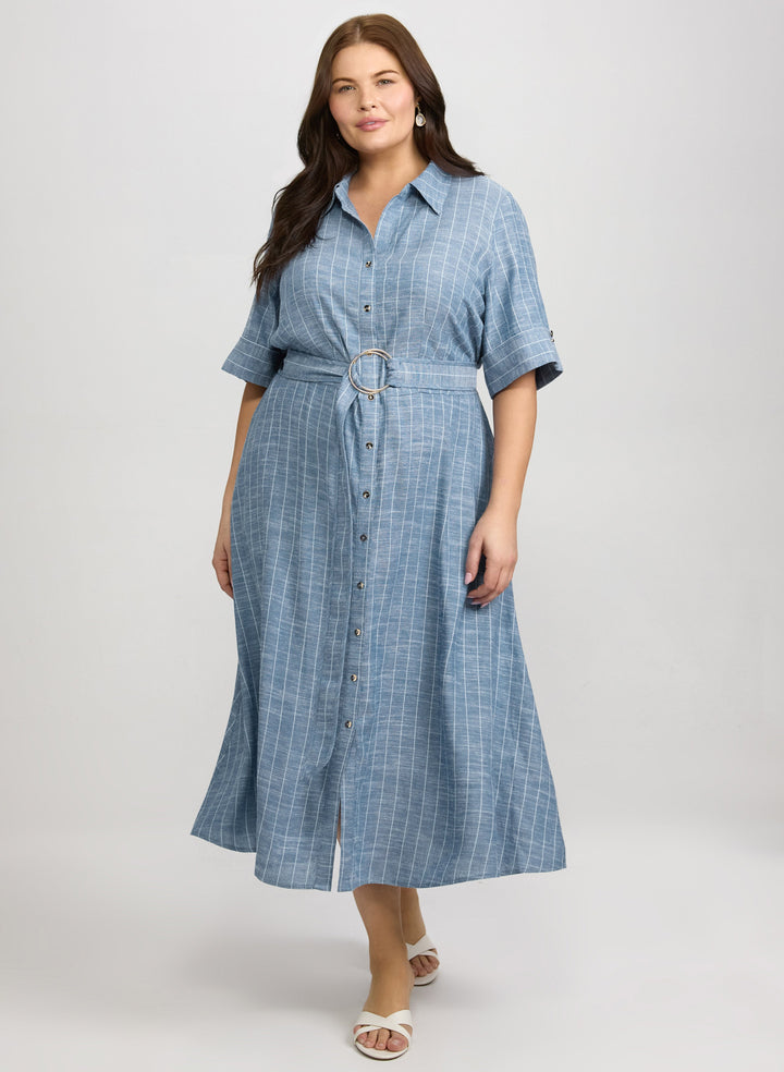 Striped Linen-Blend Shirt Dress