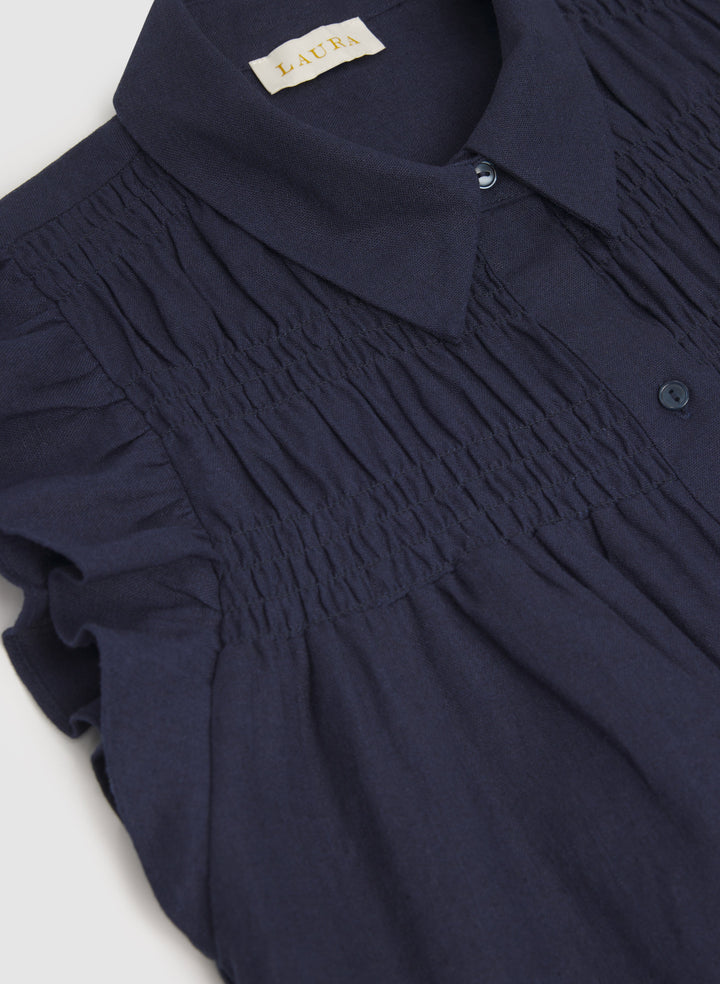 Linen-Blend Button-Down Dress